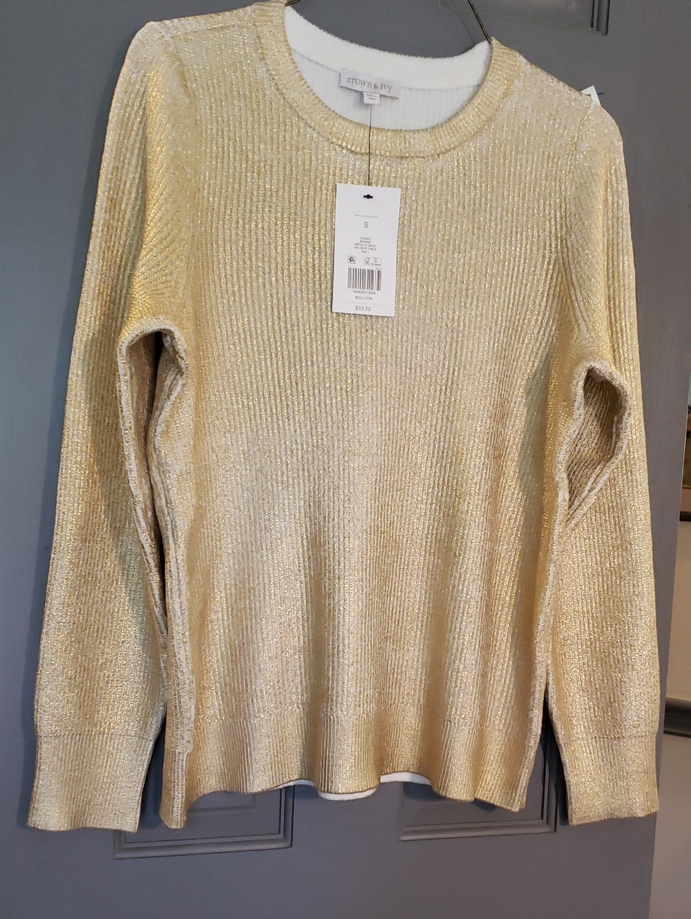 Crown & Ivy Metallic Gold Crewneck Sweater